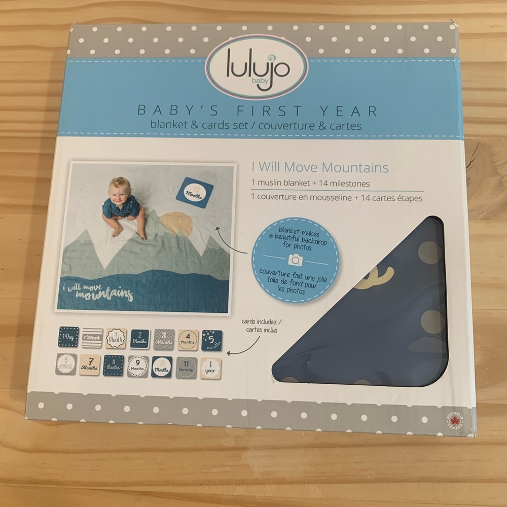 Lulujo i will move mountains milestone muslin and number cards.
